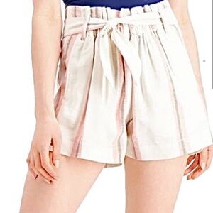 INDIGO REIN STRIPED LINEN PAPER BAG WAIST HIGH WAISTED SHORTS SIZE S